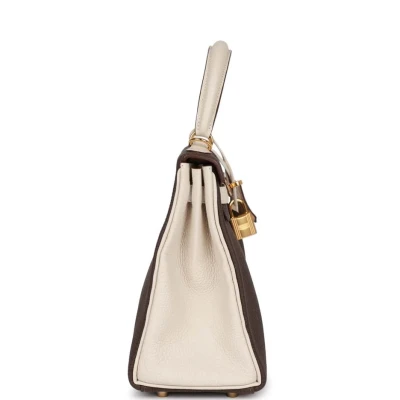 Hermes Special Order (HSS) Kelly Retourne 25 Ebene and Craie Togo Gold Hardware Hermes Special Order (HSS) Kelly Retourne 25 Ebene and Craie Togo Gold Hardware