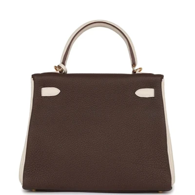 Hermes Special Order (HSS) Kelly Retourne 25 Ebene and Craie Togo Gold Hardware Hermes Special Order (HSS) Kelly Retourne 25 Ebene and Craie Togo Gold Hardware