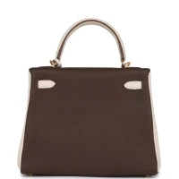 Hermes Special Order (HSS) Kelly Retourne 25 Ebene and Craie Togo Gold Hardware Hermes Special Order (HSS) Kelly Retourne 25 Ebene and Craie Togo Gold Hardware