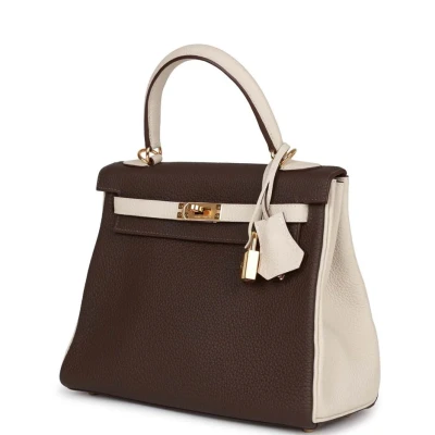 Hermes Special Order (HSS) Kelly Retourne 25 Ebene and Craie Togo Gold Hardware Hermes Special Order (HSS) Kelly Retourne 25 Ebene and Craie Togo Gold Hardware