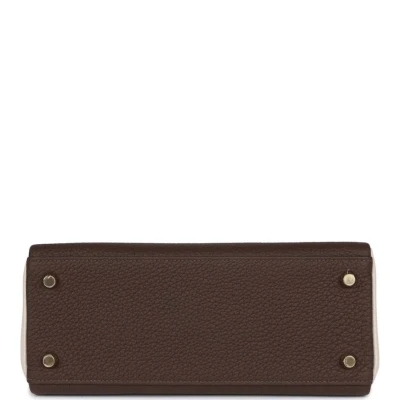 Hermes Special Order (HSS) Kelly Retourne 25 Ebene and Craie Togo Gold Hardware Hermes Special Order (HSS) Kelly Retourne 25 Ebene and Craie Togo Gold Hardware