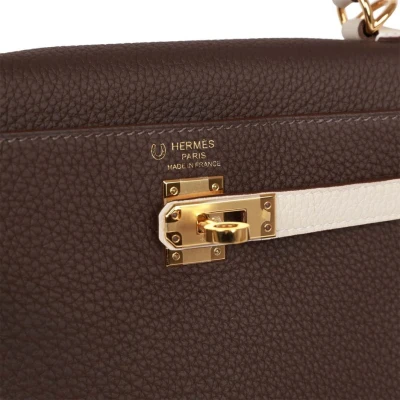 Hermes Special Order (HSS) Kelly Retourne 25 Ebene and Craie Togo Gold Hardware Hermes Special Order (HSS) Kelly Retourne 25 Ebene and Craie Togo Gold Hardware