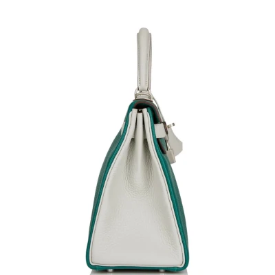 Hermes Special Order (HSS) Kelly Retourne 28 Malachite and Gris Perle Clemence Brushed Palladium Hardware Hermes Special Order (HSS) Kelly Retourne 28 Malachite and Gris Perle Clemence Brushed Palladium Hardware
