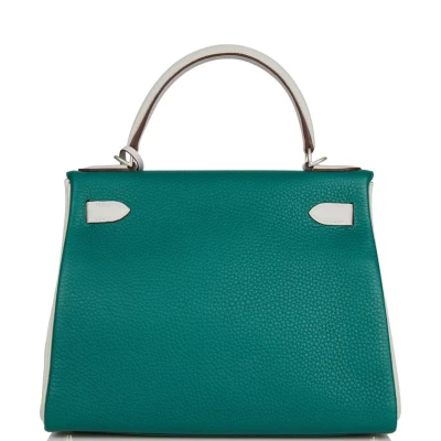Hermes Special Order (HSS) Kelly Retourne 28 Malachite and Gris Perle Clemence Brushed Palladium Hardware Hermes Special Order (HSS) Kelly Retourne 28 Malachite and Gris Perle Clemence Brushed Palladium Hardware