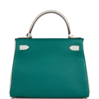 Hermes Special Order (HSS) Kelly Retourne 28 Malachite and Gris Perle Clemence Brushed Palladium Hardware Hermes Special Order (HSS) Kelly Retourne 28 Malachite and Gris Perle Clemence Brushed Palladium Hardware