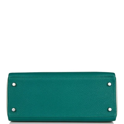 Hermes Special Order (HSS) Kelly Retourne 28 Malachite and Gris Perle Clemence Brushed Palladium Hardware Hermes Special Order (HSS) Kelly Retourne 28 Malachite and Gris Perle Clemence Brushed Palladium Hardware