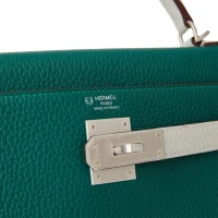 Hermes Special Order (HSS) Kelly Retourne 28 Malachite and Gris Perle Clemence Brushed Palladium Hardware Hermes Special Order (HSS) Kelly Retourne 28 Malachite and Gris Perle Clemence Brushed Palladium Hardware