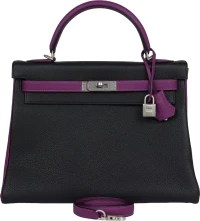Hermes Special Order (HSS) Kelly Retourne 32 Black and Anemone Togo Brushed Palladium Hardware Hermes Special Order (HSS) Kelly Retourne 32 Black and Anemone Togo Brushed Palladium Hardware