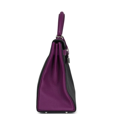 Hermes Special Order (HSS) Kelly Retourne 32 Black and Anemone Togo Brushed Palladium Hardware Hermes Special Order (HSS) Kelly Retourne 32 Black and Anemone Togo Brushed Palladium Hardware