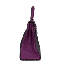 Hermes Special Order (HSS) Kelly Retourne 32 Black and Anemone Togo Brushed Palladium Hardware Hermes Special Order (HSS) Kelly Retourne 32 Black and Anemone Togo Brushed Palladium Hardware