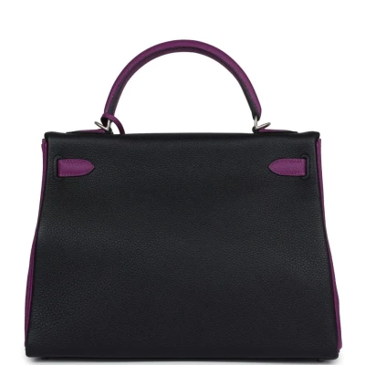 Hermes Special Order (HSS) Kelly Retourne 32 Black and Anemone Togo Brushed Palladium Hardware Hermes Special Order (HSS) Kelly Retourne 32 Black and Anemone Togo Brushed Palladium Hardware