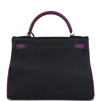 Hermes Special Order (HSS) Kelly Retourne 32 Black and Anemone Togo Brushed Palladium Hardware Hermes Special Order (HSS) Kelly Retourne 32 Black and Anemone Togo Brushed Palladium Hardware