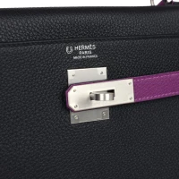 Hermes Special Order (HSS) Kelly Retourne 32 Black and Anemone Togo Brushed Palladium Hardware Hermes Special Order (HSS) Kelly Retourne 32 Black and Anemone Togo Brushed Palladium Hardware