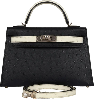Hermes Special Order (HSS) Kelly Sellier 20 Black and Beton Ostrich Permabrass Hardware Hermes Special Order (HSS) Kelly Sellier 20 Black and Beton Ostrich Permabrass Hardware