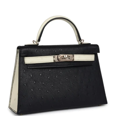 Hermes Special Order (HSS) Kelly Sellier 20 Black and Beton Ostrich Permabrass Hardware Hermes Special Order (HSS) Kelly Sellier 20 Black and Beton Ostrich Permabrass Hardware