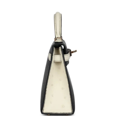 Hermes Special Order (HSS) Kelly Sellier 20 Black and Beton Ostrich Permabrass Hardware Hermes Special Order (HSS) Kelly Sellier 20 Black and Beton Ostrich Permabrass Hardware