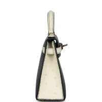 Hermes Special Order (HSS) Kelly Sellier 20 Black and Beton Ostrich Permabrass Hardware Hermes Special Order (HSS) Kelly Sellier 20 Black and Beton Ostrich Permabrass Hardware