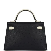 Hermes Special Order (HSS) Kelly Sellier 20 Black and Beton Ostrich Permabrass Hardware Hermes Special Order (HSS) Kelly Sellier 20 Black and Beton Ostrich Permabrass Hardware