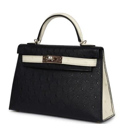 Hermes Special Order (HSS) Kelly Sellier 20 Black and Beton Ostrich Permabrass Hardware Hermes Special Order (HSS) Kelly Sellier 20 Black and Beton Ostrich Permabrass Hardware