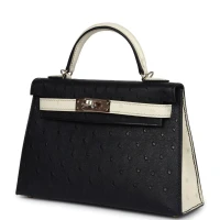 Hermes Special Order (HSS) Kelly Sellier 20 Black and Beton Ostrich Permabrass Hardware Hermes Special Order (HSS) Kelly Sellier 20 Black and Beton Ostrich Permabrass Hardware