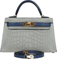 Hermes Special Order (HSS) Kelly Sellier 20 Gris Perle and Bleu de Malte Matte Alligator Gold Hardware Hermes Special Order (HSS) Kelly Sellier 20 Gris Perle and Bleu de Malte Matte Alligator Gold Hardware