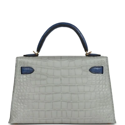Hermes Special Order (HSS) Kelly Sellier 20 Gris Perle and Bleu de Malte Matte Alligator Gold Hardware Hermes Special Order (HSS) Kelly Sellier 20 Gris Perle and Bleu de Malte Matte Alligator Gold Hardware
