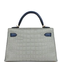 Hermes Special Order (HSS) Kelly Sellier 20 Gris Perle and Bleu de Malte Matte Alligator Gold Hardware Hermes Special Order (HSS) Kelly Sellier 20 Gris Perle and Bleu de Malte Matte Alligator Gold Hardware