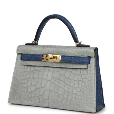 Hermes Special Order (HSS) Kelly Sellier 20 Gris Perle and Bleu de Malte Matte Alligator Gold Hardware Hermes Special Order (HSS) Kelly Sellier 20 Gris Perle and Bleu de Malte Matte Alligator Gold Hardware