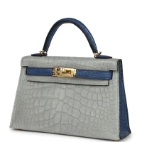 Hermes Special Order (HSS) Kelly Sellier 20 Gris Perle and Bleu de Malte Matte Alligator Gold Hardware Hermes Special Order (HSS) Kelly Sellier 20 Gris Perle and Bleu de Malte Matte Alligator Gold Hardware