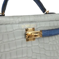 Hermes Special Order (HSS) Kelly Sellier 20 Gris Perle and Bleu de Malte Matte Alligator Gold Hardware Hermes Special Order (HSS) Kelly Sellier 20 Gris Perle and Bleu de Malte Matte Alligator Gold Hardware