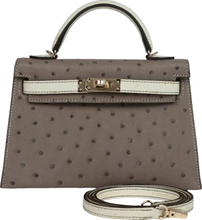 Hermes Special Order (HSS) Kelly Sellier 20 Gris Tourterelle and Beton Ostrich Permabrass Hardware Hermes Special Order (HSS) Kelly Sellier 20 Gris Tourterelle and Beton Ostrich Permabrass Hardware
