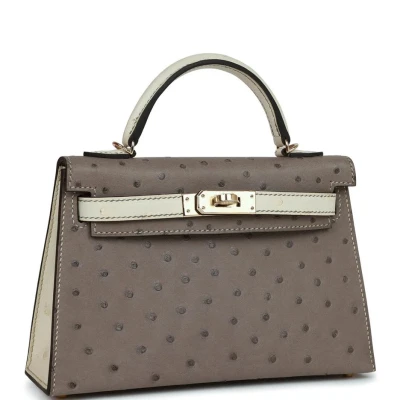 Hermes Special Order (HSS) Kelly Sellier 20 Gris Tourterelle and Beton Ostrich Permabrass Hardware Hermes Special Order (HSS) Kelly Sellier 20 Gris Tourterelle and Beton Ostrich Permabrass Hardware