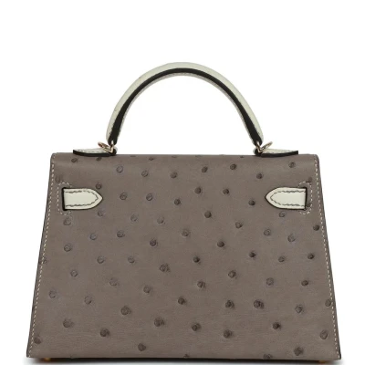 Hermes Special Order (HSS) Kelly Sellier 20 Gris Tourterelle and Beton Ostrich Permabrass Hardware Hermes Special Order (HSS) Kelly Sellier 20 Gris Tourterelle and Beton Ostrich Permabrass Hardware