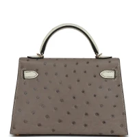Hermes Special Order (HSS) Kelly Sellier 20 Gris Tourterelle and Beton Ostrich Permabrass Hardware Hermes Special Order (HSS) Kelly Sellier 20 Gris Tourterelle and Beton Ostrich Permabrass Hardware