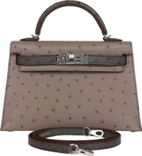 Hermes Special Order (HSS) Kelly Sellier 20 Gris Tourterelle and Graphite Ostrich Palladium Hardware Hermes Special Order (HSS) Kelly Sellier 20 Gris Tourterelle and Graphite Ostrich Palladium Hardware