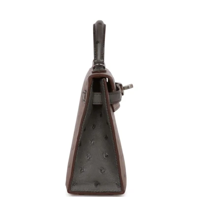 Hermes Special Order (HSS) Kelly Sellier 20 Gris Tourterelle and Graphite Ostrich Palladium Hardware Hermes Special Order (HSS) Kelly Sellier 20 Gris Tourterelle and Graphite Ostrich Palladium Hardware