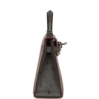 Hermes Special Order (HSS) Kelly Sellier 20 Gris Tourterelle and Graphite Ostrich Palladium Hardware Hermes Special Order (HSS) Kelly Sellier 20 Gris Tourterelle and Graphite Ostrich Palladium Hardware