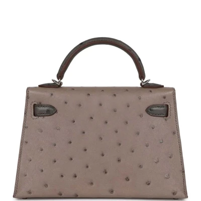 Hermes Special Order (HSS) Kelly Sellier 20 Gris Tourterelle and Graphite Ostrich Palladium Hardware Hermes Special Order (HSS) Kelly Sellier 20 Gris Tourterelle and Graphite Ostrich Palladium Hardware