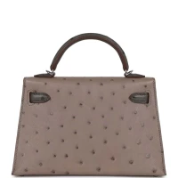 Hermes Special Order (HSS) Kelly Sellier 20 Gris Tourterelle and Graphite Ostrich Palladium Hardware Hermes Special Order (HSS) Kelly Sellier 20 Gris Tourterelle and Graphite Ostrich Palladium Hardware