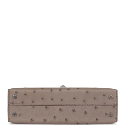 Hermes Special Order (HSS) Kelly Sellier 20 Gris Tourterelle and Graphite Ostrich Palladium Hardware Hermes Special Order (HSS) Kelly Sellier 20 Gris Tourterelle and Graphite Ostrich Palladium Hardware