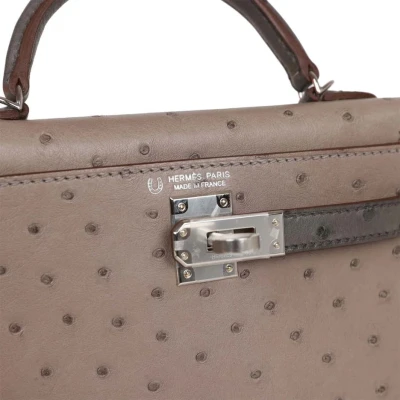 Hermes Special Order (HSS) Kelly Sellier 20 Gris Tourterelle and Graphite Ostrich Palladium Hardware Hermes Special Order (HSS) Kelly Sellier 20 Gris Tourterelle and Graphite Ostrich Palladium Hardware