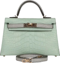 Hermes Special Order (HSS) Kelly Sellier 20 Vert D'Eau and Gris Perle Matte Alligator Permabrass Hardware Hermes Special Order (HSS) Kelly Sellier 20 Vert D'Eau and Gris Perle Matte Alligator Permabrass Hardware