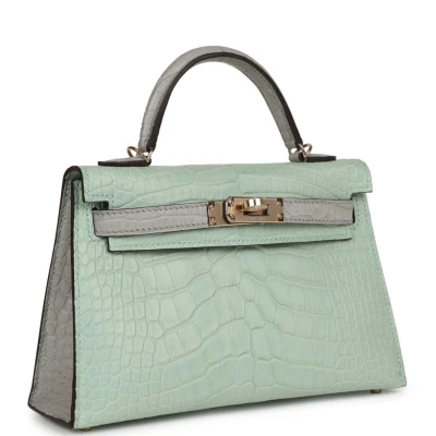 Hermes Special Order (HSS) Kelly Sellier 20 Vert D'Eau and Gris Perle Matte Alligator Permabrass Hardware Hermes Special Order (HSS) Kelly Sellier 20 Vert D'Eau and Gris Perle Matte Alligator Permabrass Hardware