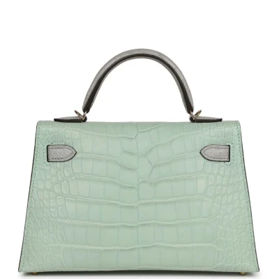 Hermes Special Order (HSS) Kelly Sellier 20 Vert D'Eau and Gris Perle Matte Alligator Permabrass Hardware Hermes Special Order (HSS) Kelly Sellier 20 Vert D'Eau and Gris Perle Matte Alligator Permabrass Hardware