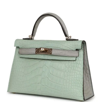 Hermes Special Order (HSS) Kelly Sellier 20 Vert D'Eau and Gris Perle Matte Alligator Permabrass Hardware Hermes Special Order (HSS) Kelly Sellier 20 Vert D'Eau and Gris Perle Matte Alligator Permabrass Hardware