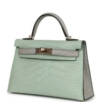 Hermes Special Order (HSS) Kelly Sellier 20 Vert D'Eau and Gris Perle Matte Alligator Permabrass Hardware Hermes Special Order (HSS) Kelly Sellier 20 Vert D'Eau and Gris Perle Matte Alligator Permabrass Hardware
