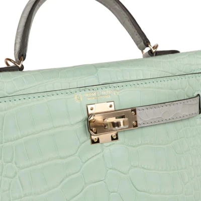 Hermes Special Order (HSS) Kelly Sellier 20 Vert D'Eau and Gris Perle Matte Alligator Permabrass Hardware Hermes Special Order (HSS) Kelly Sellier 20 Vert D'Eau and Gris Perle Matte Alligator Permabrass Hardware