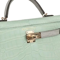 Hermes Special Order (HSS) Kelly Sellier 20 Vert D'Eau and Gris Perle Matte Alligator Permabrass Hardware Hermes Special Order (HSS) Kelly Sellier 20 Vert D'Eau and Gris Perle Matte Alligator Permabrass Hardware