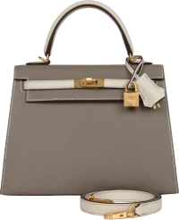 Hermes Special Order (HSS) Kelly Sellier 25 Etoupe and Craie Epsom Brushed Gold Hardware Hermes Special Order (HSS) Kelly Sellier 25 Etoupe and Craie Epsom Brushed Gold Hardware