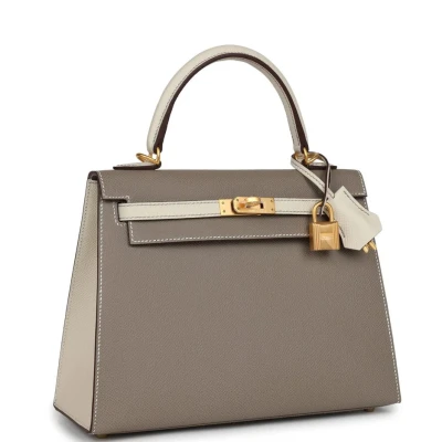 Hermes Special Order (HSS) Kelly Sellier 25 Etoupe and Craie Epsom Brushed Gold Hardware Hermes Special Order (HSS) Kelly Sellier 25 Etoupe and Craie Epsom Brushed Gold Hardware